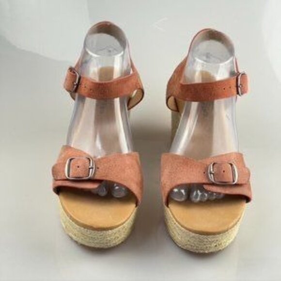 Lucky Brand Womens Orange Platform Wedge Sandals Size 10M Leather Upper Adjustab - Picture 2 of 11